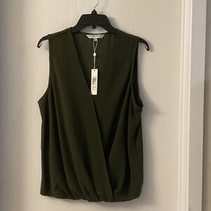 NWT. Trina Turk Olive Green “Kidman” Sleeveless Blouse, Size L